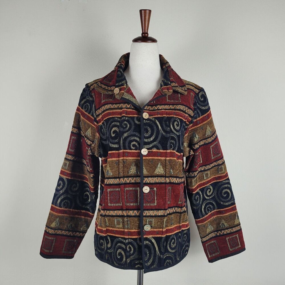 KAS Designs Jacket Women Small Multicolor Tapestry Textured Reversible Geometric